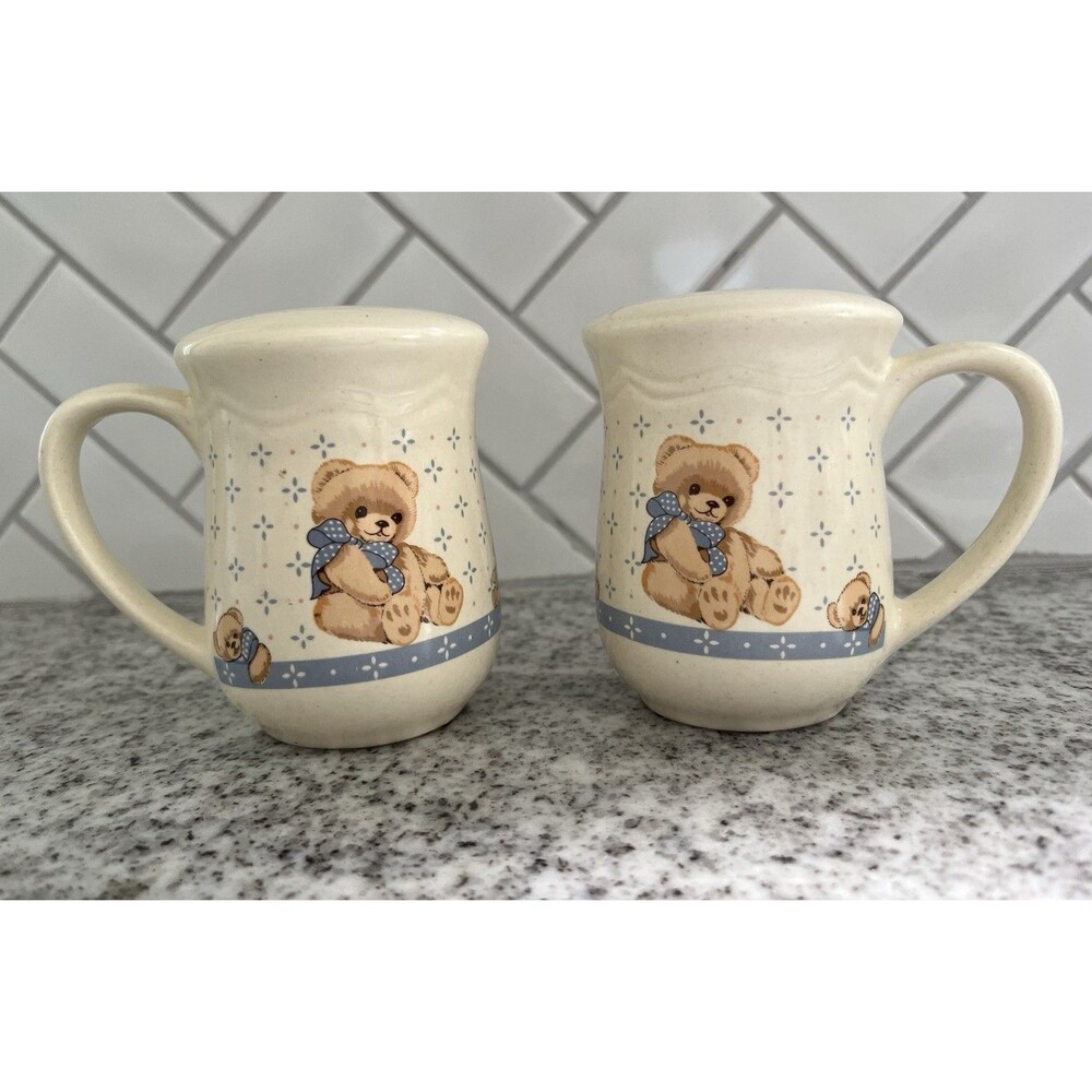 Tieshan Country Bear Salt Pepper Shakers 3.5” Teddy Bear Stoneware Vintage